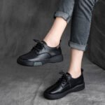 British Cowhide Lace Up Round Toe Thick Bottom Soft Sole Shoes - Image 4