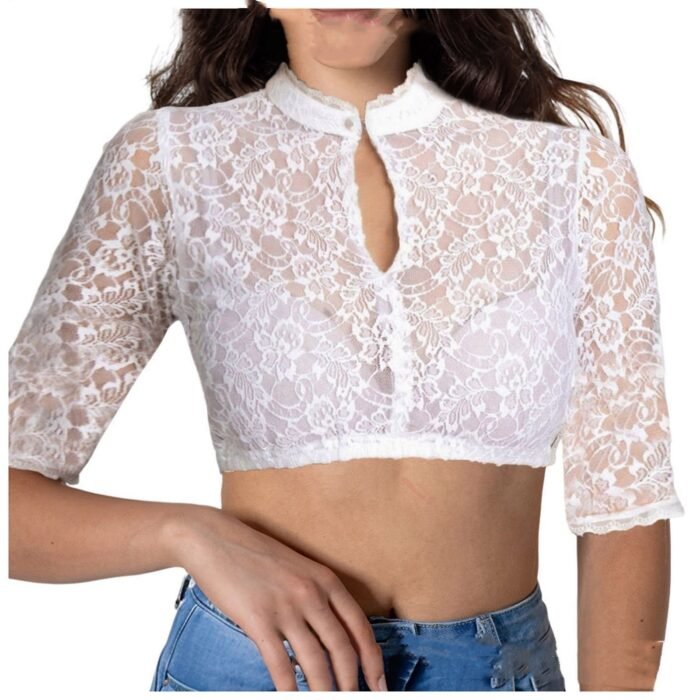 1e849709-1da2-4563-ae07-6cf22df28423.jpg Base Lace Stitching Elegant Graceful Small Shirt Top - Image 3