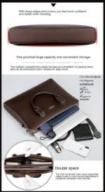 Men's Handbag Double Pull Large Capacity Business Computer Bag Authentic Leather Tactile Feel - Image 3