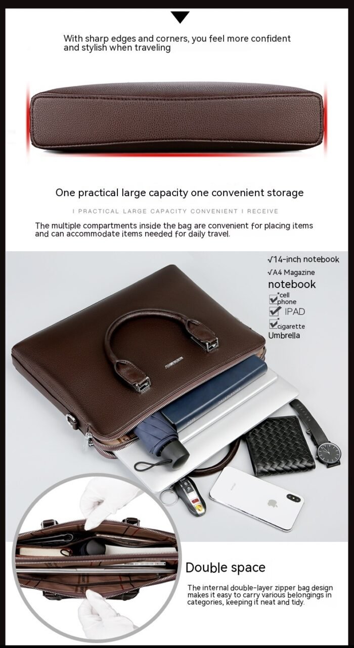 2401140912220329500.jpg Men's Handbag Double Pull Large Capacity Business Computer Bag Authentic Leather Tactile Feel - Image 3