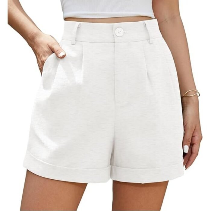 261018f8-5717-4bfa-bd84-ee8f08df45f4.jpg Women's Pleated Zipper Hemming Casual High Waist Shorts - Image 5