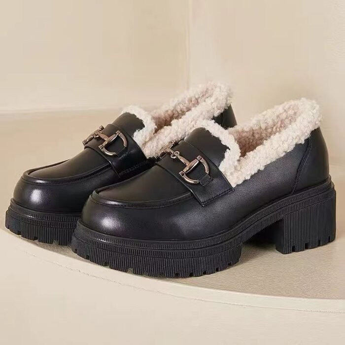 Fleece-lined Women's Shoes Platform Leather Shoes - Image 4