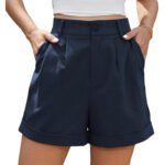 Women's Pleated Zipper Hemming Casual High Waist Shorts - Image 6