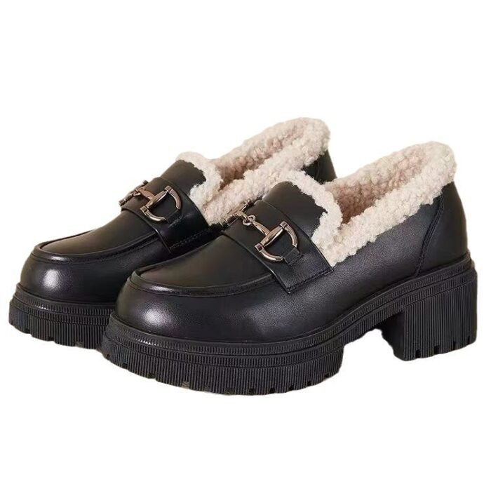 Fleece-lined Women's Shoes Platform Leather Shoes - Image 5