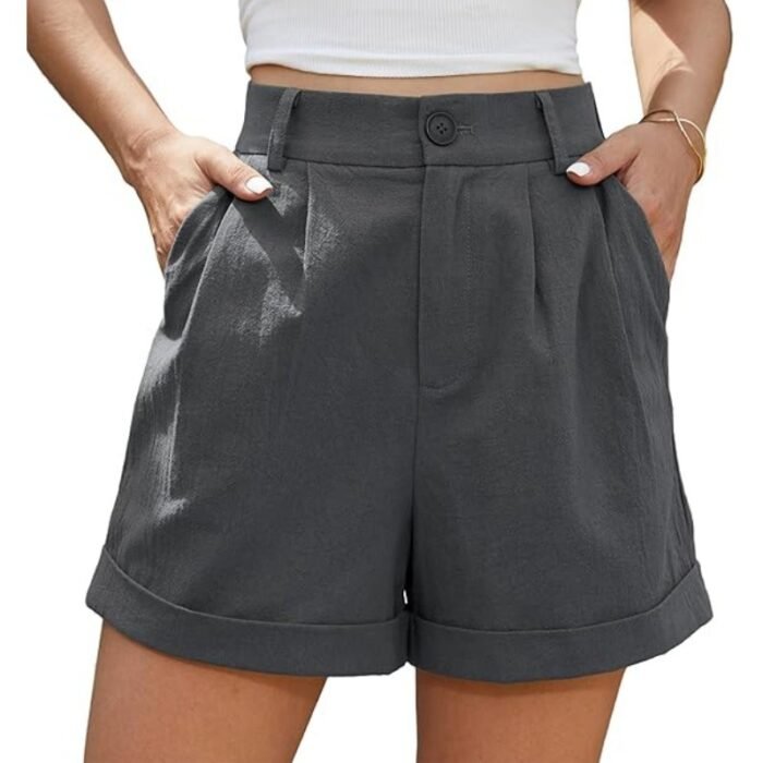 6cdb4ec2-c9fd-4820-96f0-3ca2b639d9cd.jpg Women's Pleated Zipper Hemming Casual High Waist Shorts - Image 3