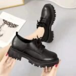 Women's Black Leather Shoes Retro - Image 5