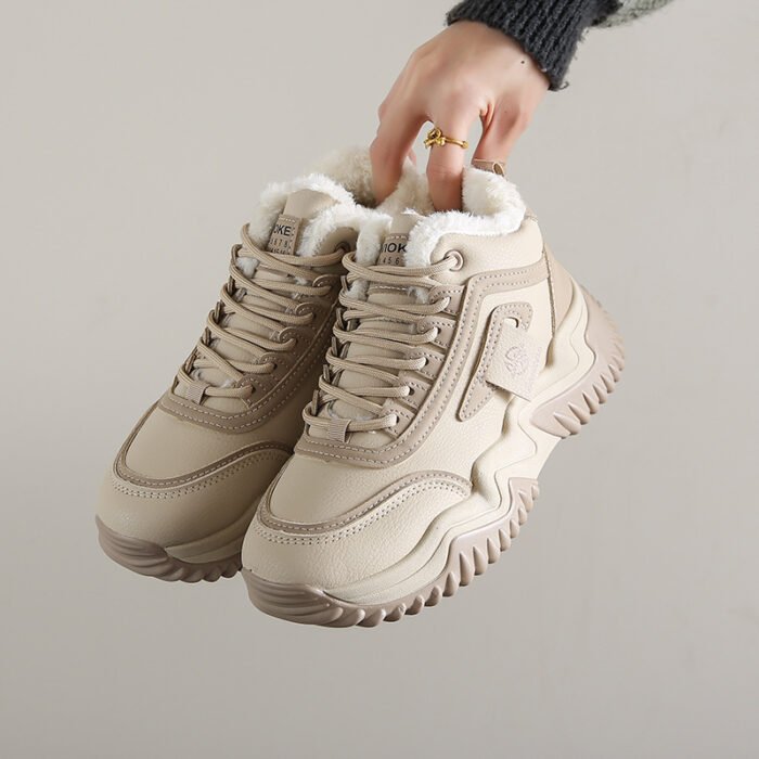 Fleece-lined Clunky Sneaker Female Warm Slugged Bottom Heighten Casual Shoes - Image 5