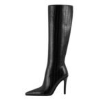 Plaid Solid Color Zipper Pointed Stiletto Heel Boots - Image 3