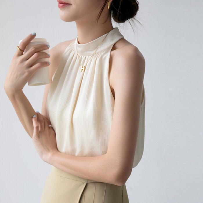 Temperament Slim-fit Sexy Chic Apricot Backless Sling Top - Image 4