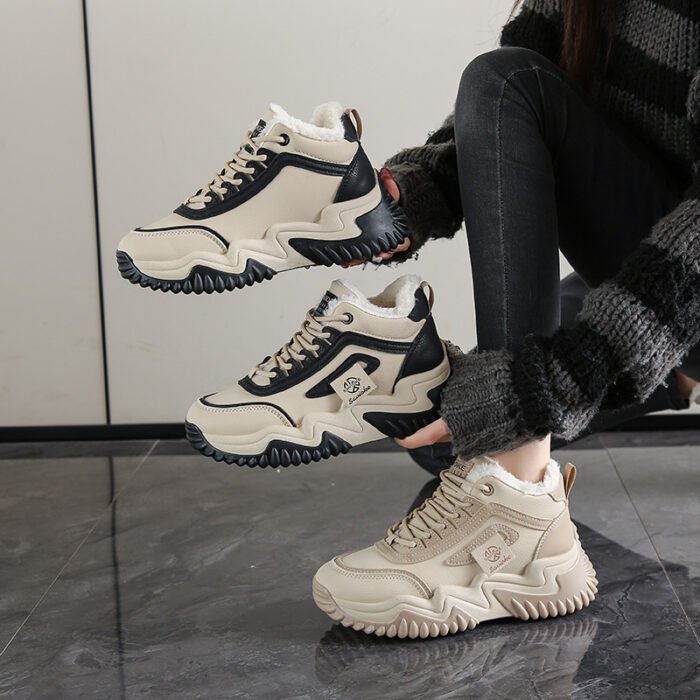 Fleece-lined Clunky Sneaker Female Warm Slugged Bottom Heighten Casual Shoes - Image 4