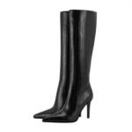 Plaid Solid Color Zipper Pointed Stiletto Heel Boots - Image 4