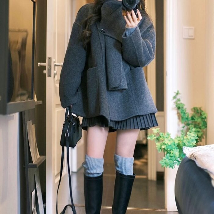 High-grade Scarf Double-faced Woolen Goods Short Coat - Image 2