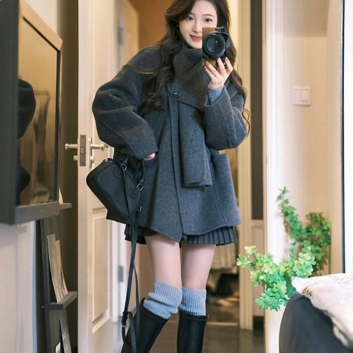 High-grade Scarf Double-faced Woolen Goods Short Coat - Image 6