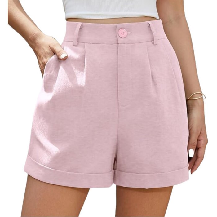 ab788459-e0d6-42dd-8157-162a13b09438.jpg Women's Pleated Zipper Hemming Casual High Waist Shorts - Image 10