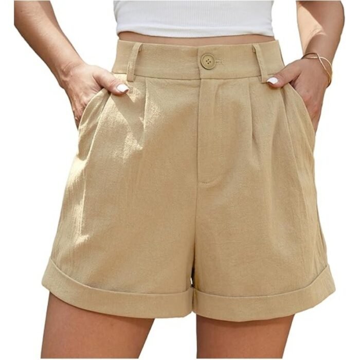 b114f11e-738f-45db-a428-bdeca4875b83.jpg Women's Pleated Zipper Hemming Casual High Waist Shorts - Image 7
