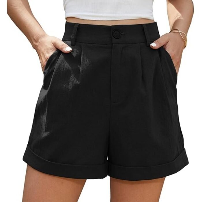 d17c6830-9980-4d83-8f01-49c42931ffbf.jpg Women's Pleated Zipper Hemming Casual High Waist Shorts - Image 8