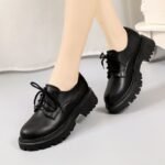 Women's Black Leather Shoes Retro - Image 3