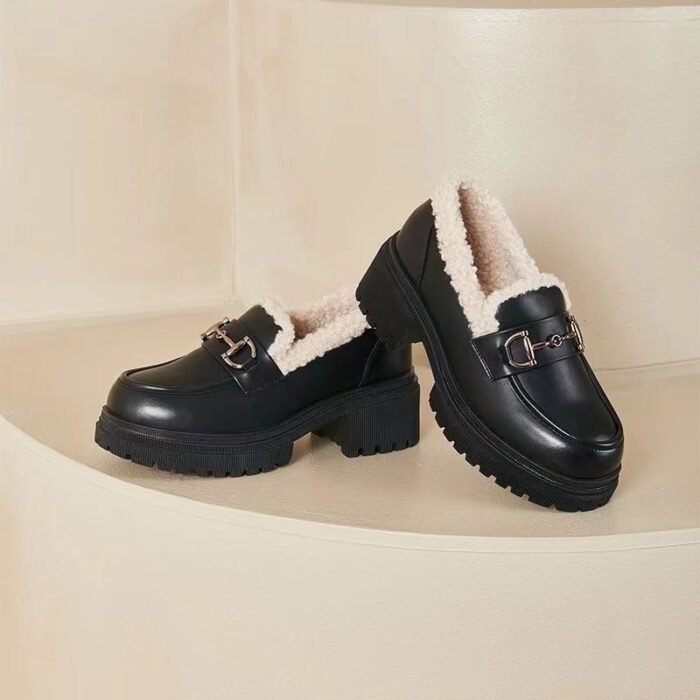 Fleece-lined Women's Shoes Platform Leather Shoes - Image 1
