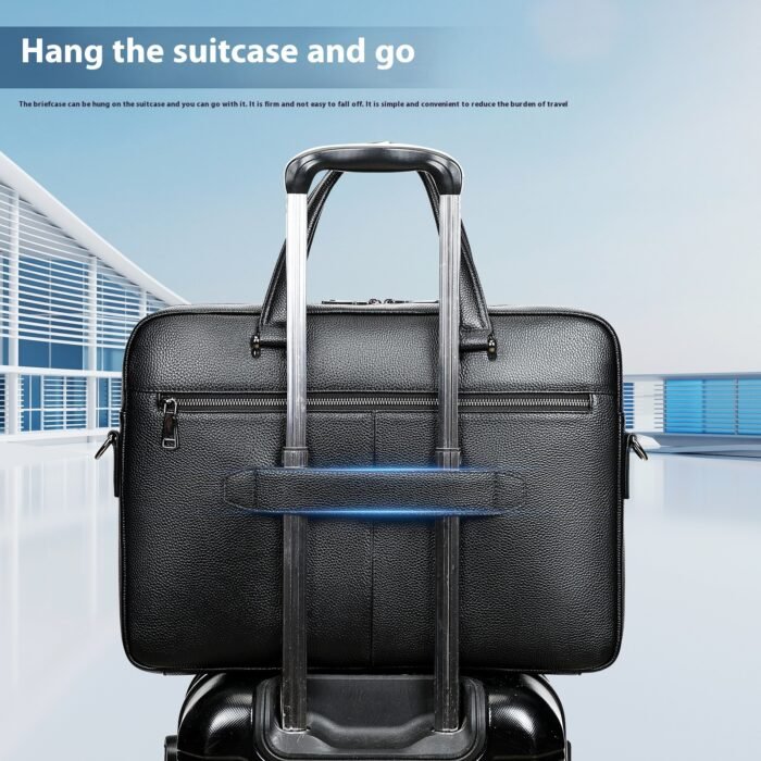 Men's Handbag Horizontal Briefcase Large Capacity First Layer Cowhide 17-inch Computer Bag - Image 4