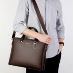 Men's Handbag Double Pull Large Capacity Business Computer Bag Authentic Leather Tactile Feel - Image 2