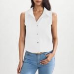 Lapel Cotton Linen Button Sleeveless Shirt Women's Clothing