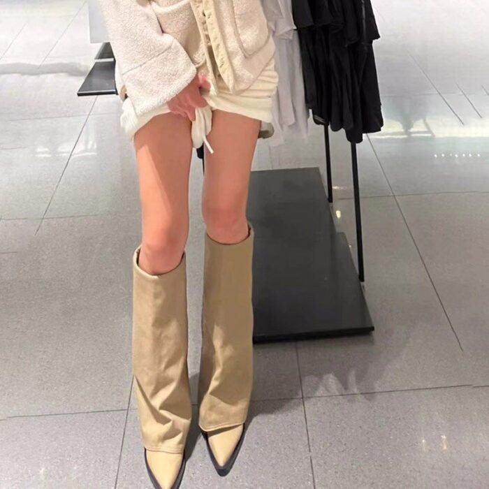 20a1510a-da4c-4e12-9eb6-c0de7484f0a0.jpg Autumn And Winter New Pointed Toe Chunky Heel Pantyhose Boots - Image 3