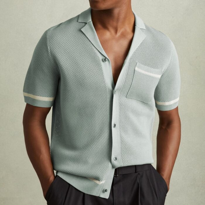 Men's Knitwear Summer Cuban Collar Short Sleeve Polo Shirt - Image 1