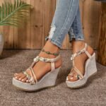 Wedge Sandals Hemp Rope Rhinestone Straw - Image 6