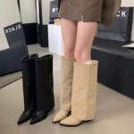 Autumn And Winter New Pointed Toe Chunky Heel Pantyhose Boots