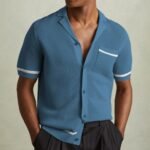 Men's Knitwear Summer Cuban Collar Short Sleeve Polo Shirt - Image 7