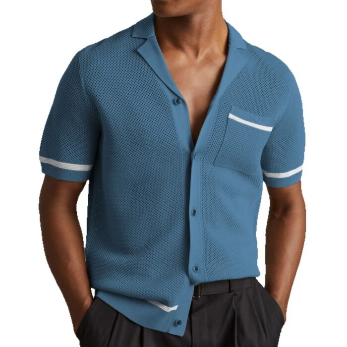 Men's Knitwear Summer Cuban Collar Short Sleeve Polo Shirt - Image 3